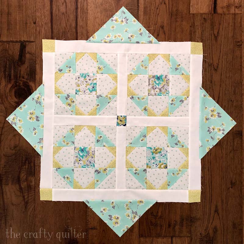 This table topper is one of my May quilt projects using my Sterling Quilt Pattern.