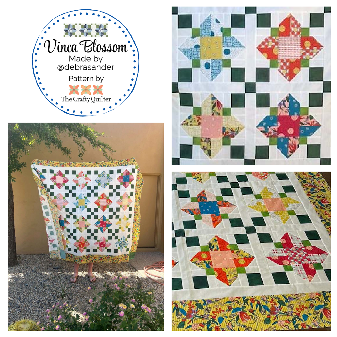 Vinca Blossom quilt, twin size, made by Debra @debrasander. Pattern by Julie Cefalu @ The Crafty Quilter.