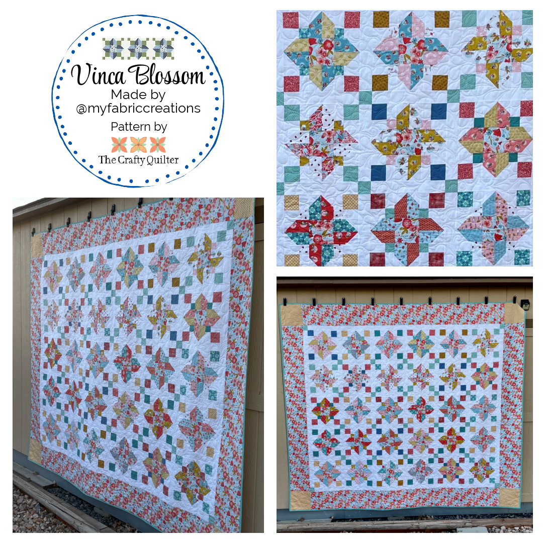 Vinca Blossom quilt, queen size, made by Mariam @myfabriccreations. Pattern by Julie Cefalu @ The Crafty Quilter.