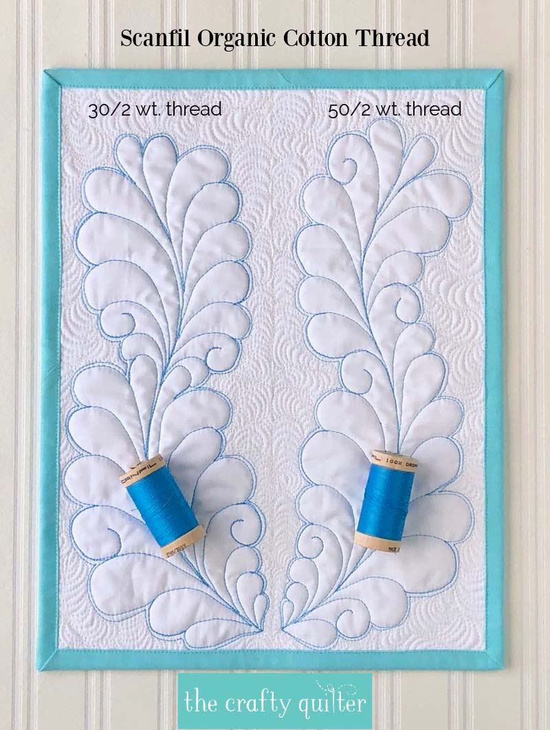 My May quilt projects include this sample of Scanfil Threads in two different weights.