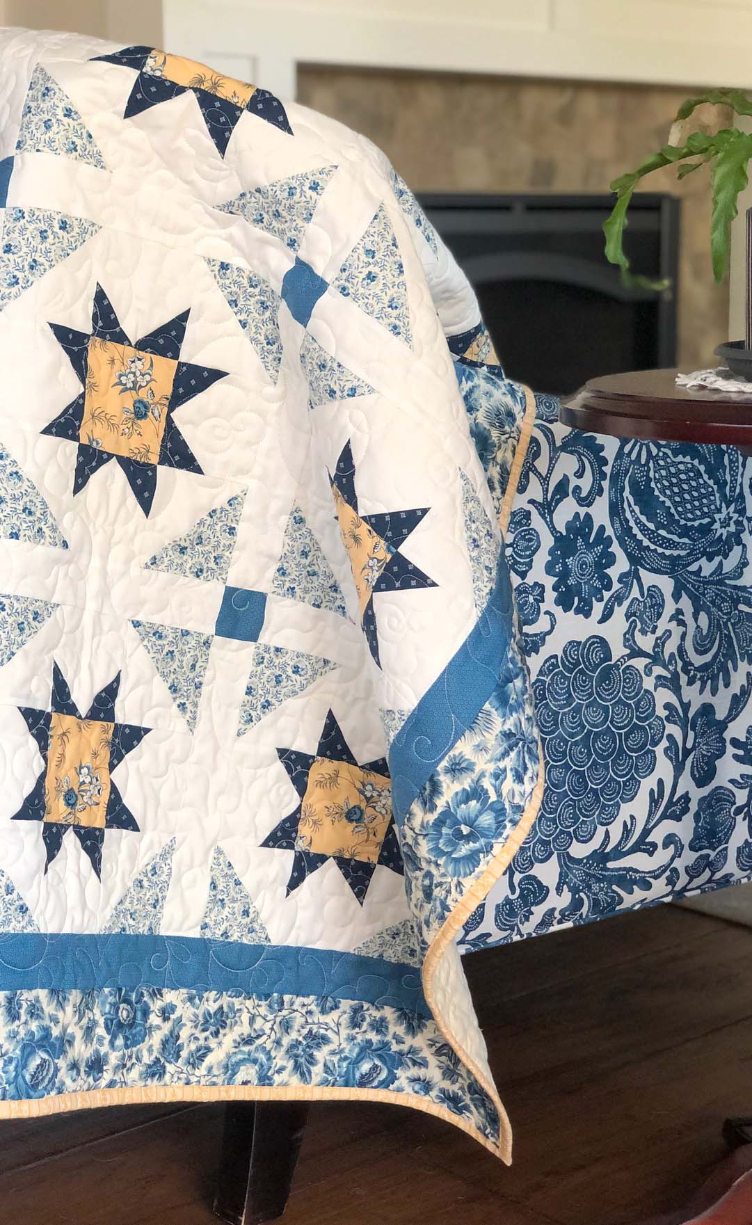 Crib size Sterling Quilt made and designed by Julie Cefalu @ The Crafty Quilter.  Fabric is from the Amelia's Blues collection from Moda Fabrics.