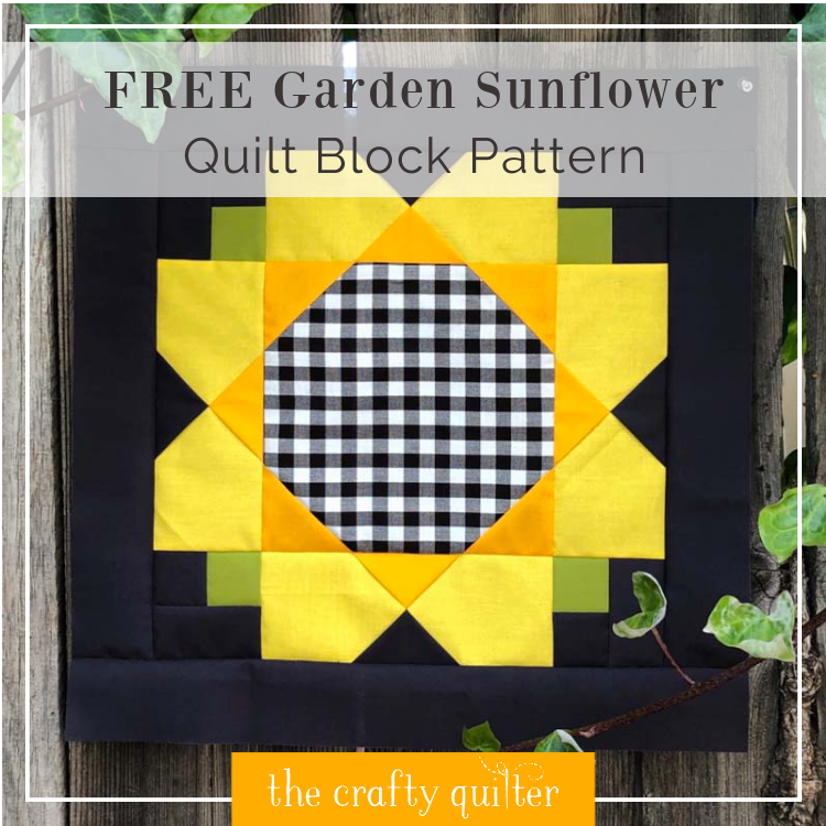 This Free Garden Sunflower Quilt Block pattern from The Crafty Quilter is perfect for summer! It measures 14" (unfinished) and is easy to make with large pieces and some sneaky piecing.