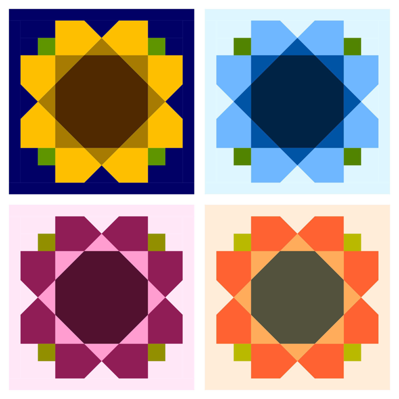 Color options in EQ8 for the Garden Sunflower Quilt Block @ The Crafty Quilter.  Free pattern download included!