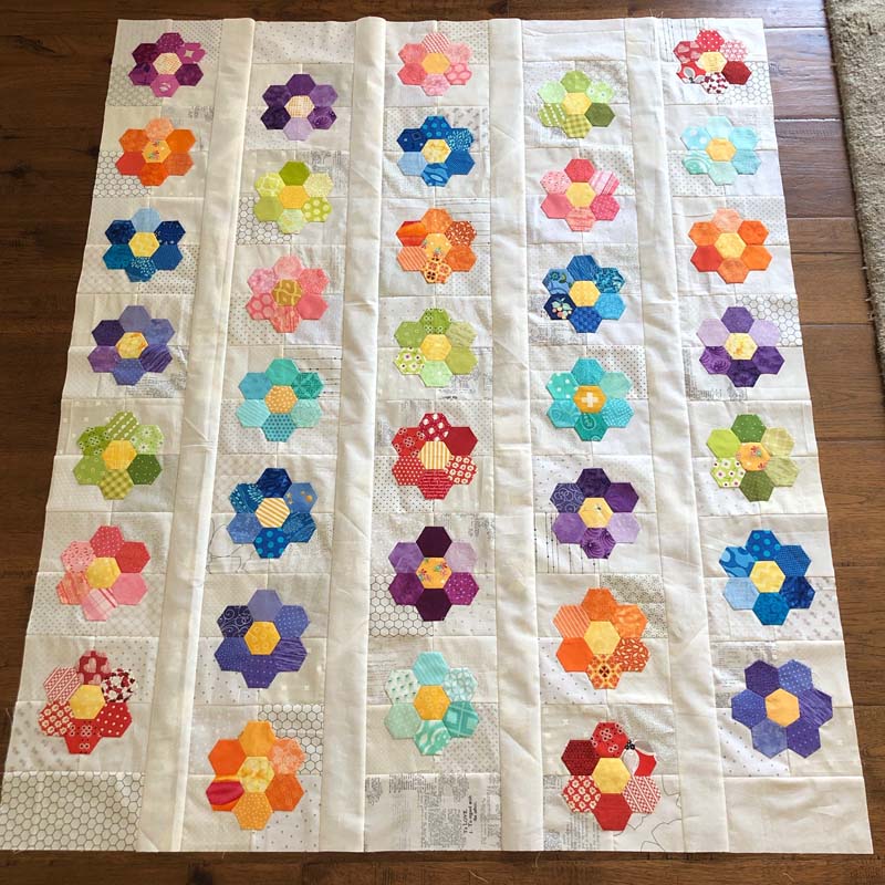 Unfinished quilt top is looking so pretty!  This pattern is Emma's Flower Garden by Sherri McConnell - made by Julie Cefalu @ The Crafty Quilter.