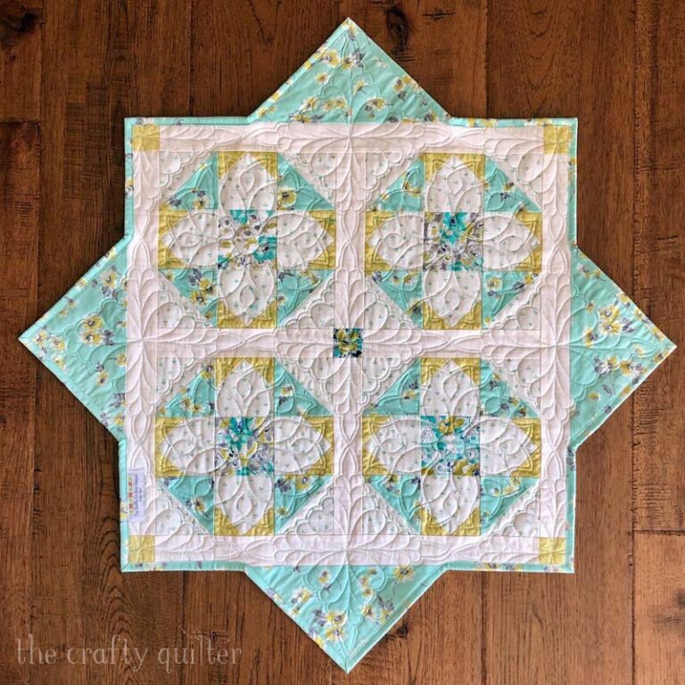 Sterling Table Topper made and designed by Julie Cefalu @ The Crafty Quilter