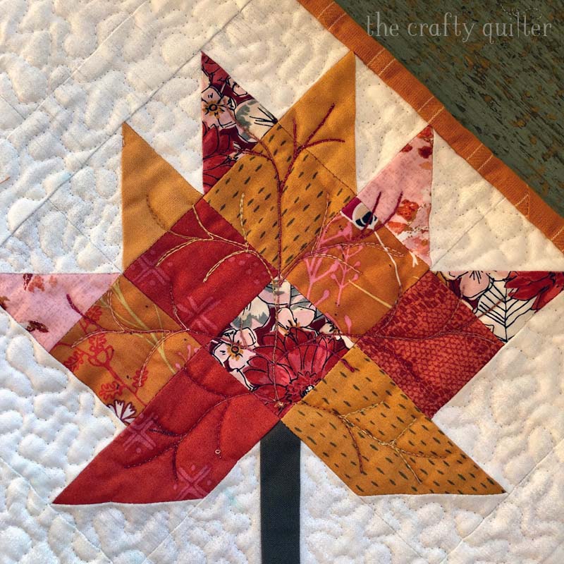 Quilting detail of the Scrappy Leaves Table Runner by Julie Cefalu @ The Crafty Quilter.