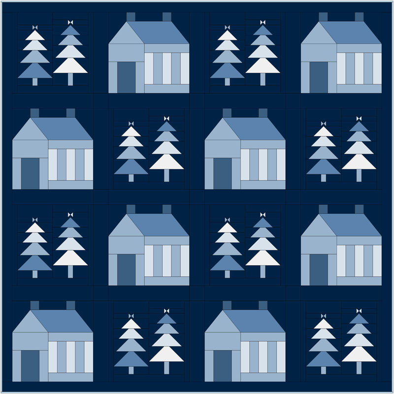 Quilt idea for using the Frosted Pines quilt block with a house block @ The Crafty Quilter