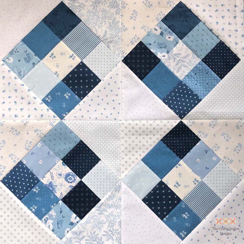 9-patches on point. Fabric scraps make beautiful quilts, especially with this free Scrappy Quilt Pattern @ The Crafty Quilter!