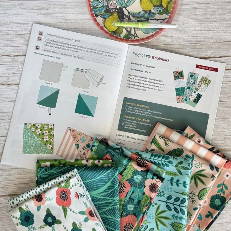 Month 2 project included in the magazine is a patchwork bookmark.