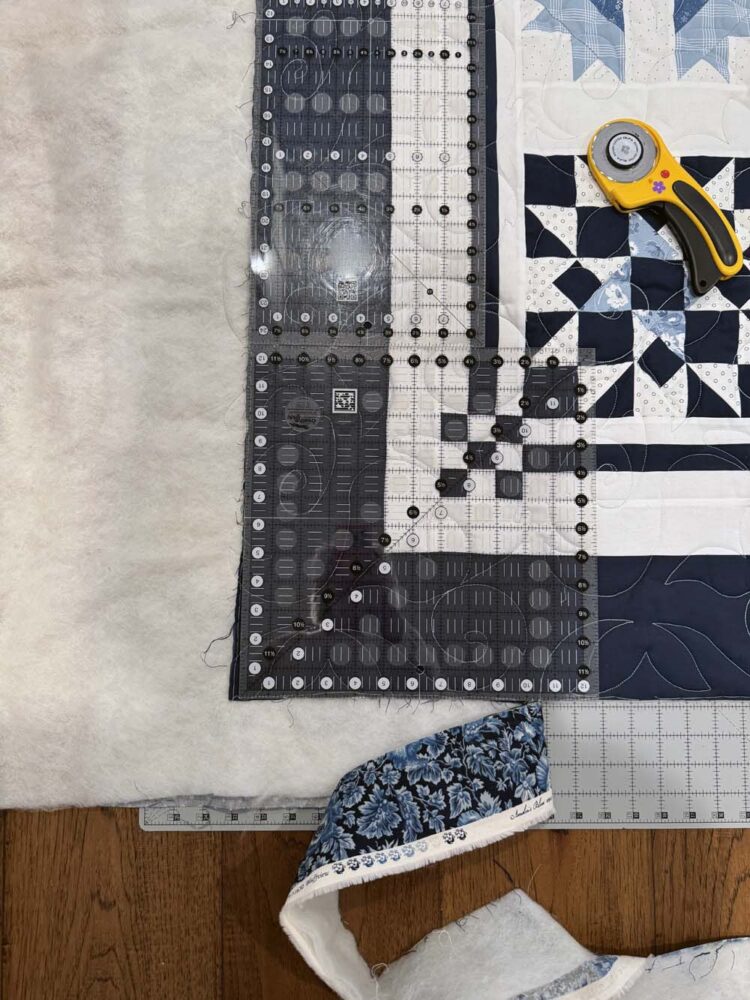 Example of a quilt corner that is not square on either side of the corner.