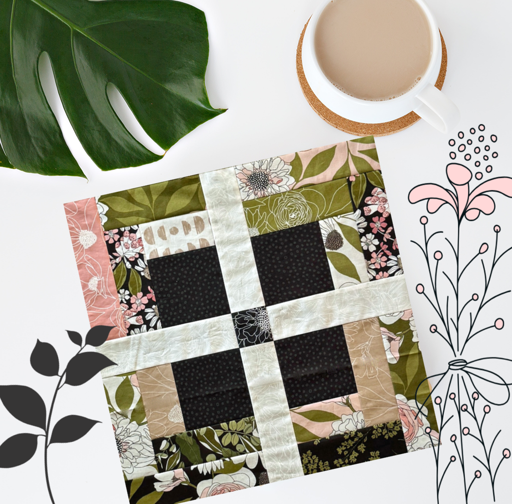 One quilt block from the Jelly Roll Cabin quilt