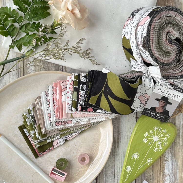 Jelly roll fabric is from the Botany collection by Alli K for Moda Fabrics.