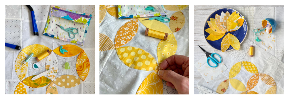 3 photos depicting hand applique