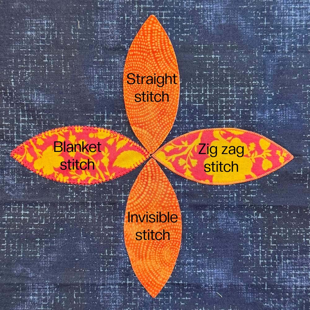 Four different machine applique stitches are shown.