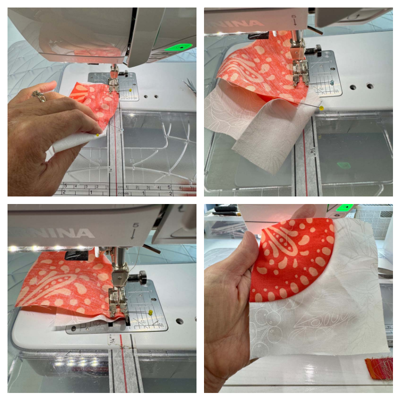 Sewing the curved seam and the final result is a nice smooth drunkard's path block.