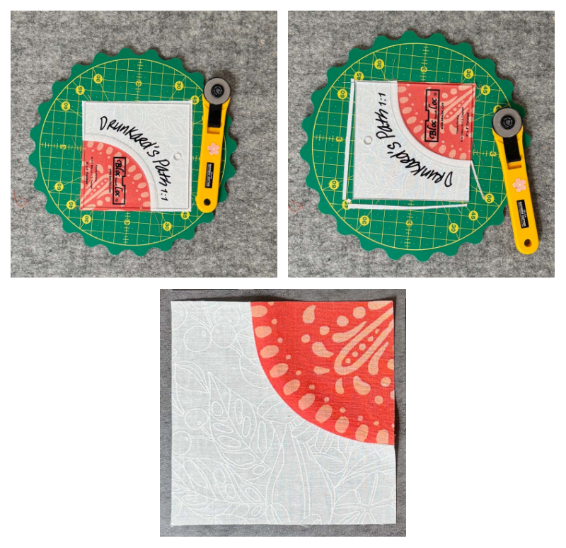 Placing the Bloc Loc ruler requires the seam being pressed to one side (towards the larger, background piece).