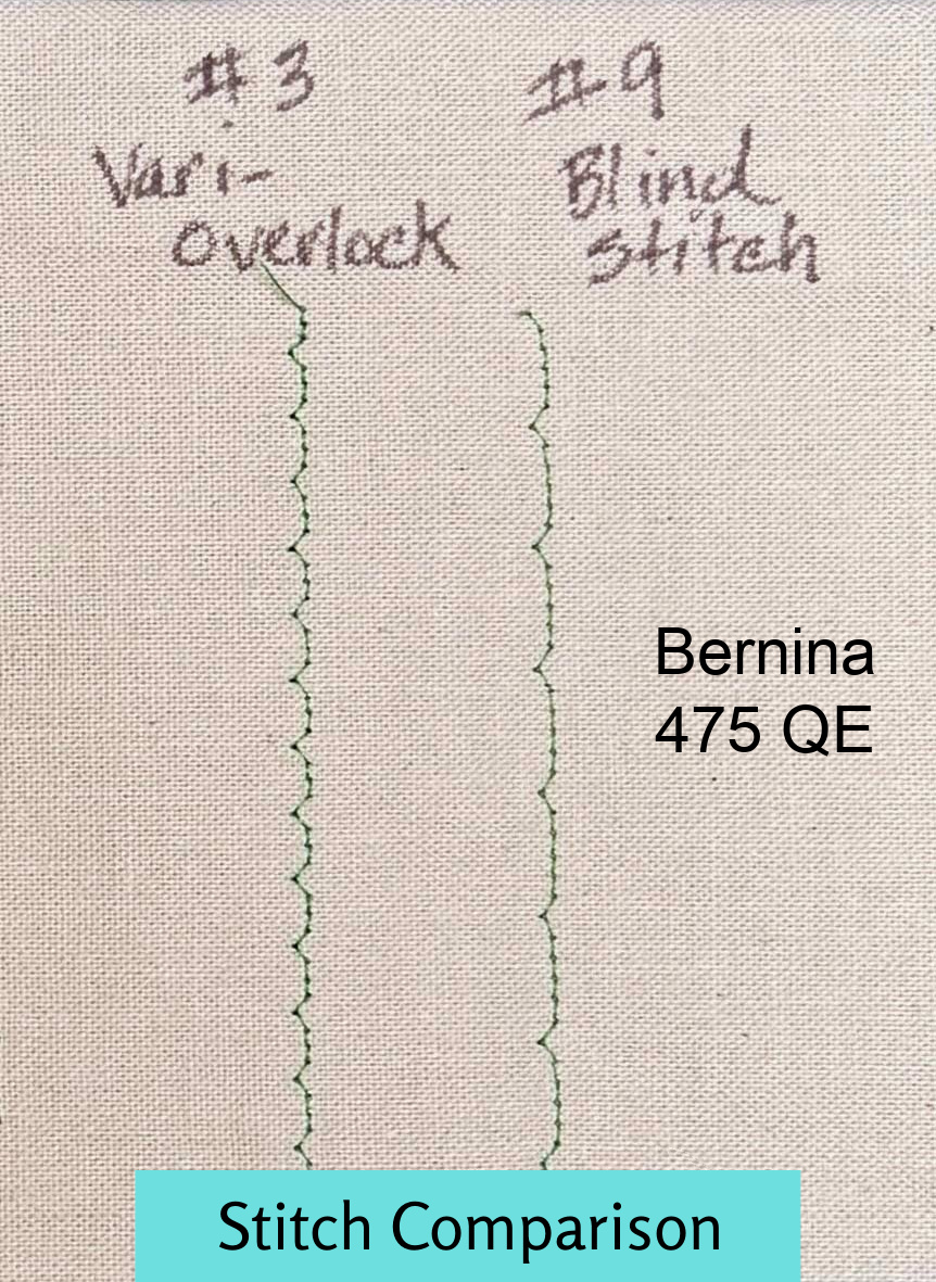 Comparison of Vari-overlock and blind hem stitch detail for appliqué edges