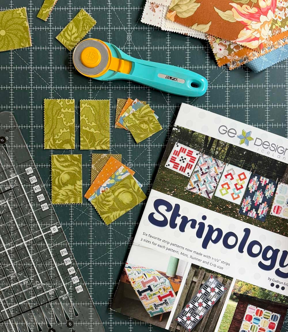 Stripology book, ruler and cut pieces